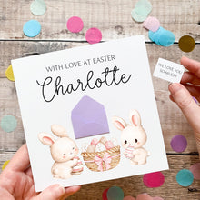 Load image into Gallery viewer, Easter Personalised Card – Handmade Silk Card With Cute Bunny Design &amp; Keepsake Gift