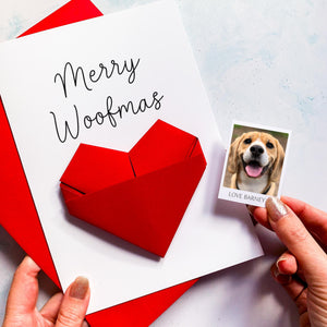 Personalised Dog Christmas Card – Handmade Origami Heart | Keepsake Photo Insert Gift