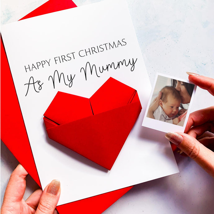 Personalised 1st Christmas Card – Handmade Origami Heart Keepsake Gift for New Mother