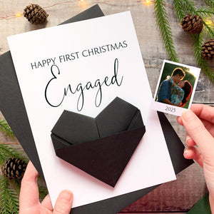 1st Christmas Engaged Card – Personalised Origami Heart Keepsake Photo Gift