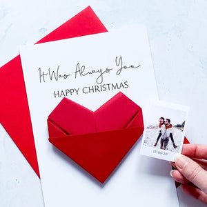 Personalised Christmas Card - Handmade Origami Heart Photo Keepsake Gift