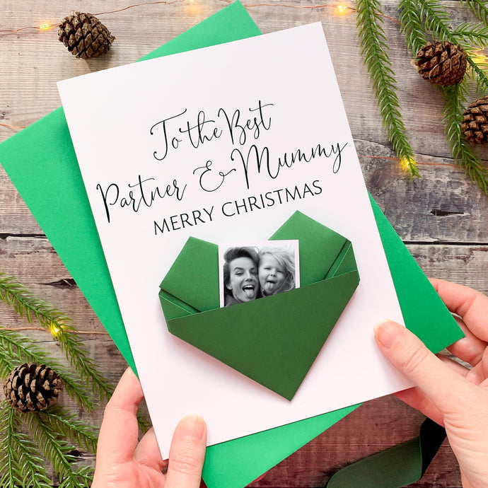 Personalised Christmas Card – Handmade Origami Heart Card | Keepsake Photo Gift