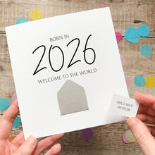 Load image into Gallery viewer, Baby Welcome Card - Personalised Newborn Gift with Secret Message Envelope 150mm Square