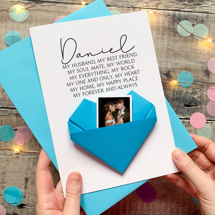 Personalised Husband Birthday Card - Handmade Origami Heart Keepsake Gift