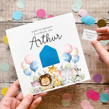 Load image into Gallery viewer, 1st Birthday Card Son - Personalised Jungle Animal Greeting With Cute Safari Theme