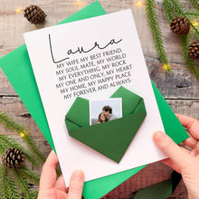 Load image into Gallery viewer, Personalised Wife Christmas Card - Handmade Keepsake Gift With Origami Heart &amp; Photo