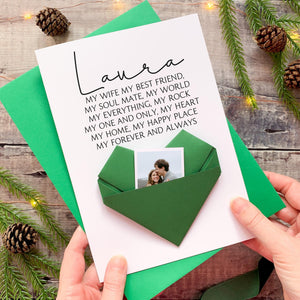 Personalised Wife Christmas Card - Handmade Keepsake Gift With Origami Heart & Photo