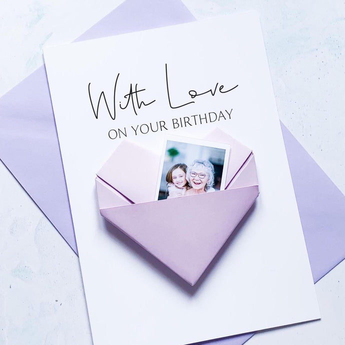Personalised Birthday Card – Origami Heart Photo Keepsake Gift For Grandma