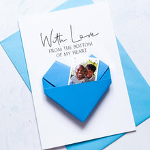 Load image into Gallery viewer, Personalised Anniversary Card – Handmade Origami Heart, Photo Keepsake Gift