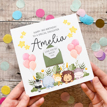 Load image into Gallery viewer, Little Girl Birthday Card - Jungle Safari Animals, Personalised Handmade Kids Gift