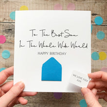 Load image into Gallery viewer, Best Son Birthday Card – Handmade Keepsake With Hidden Message &amp; 3D Mini Envelope