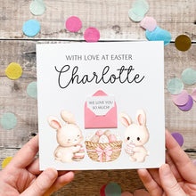 Load image into Gallery viewer, Easter Personalised Card – Handmade Silk Card With Cute Bunny Design &amp; Keepsake Gift