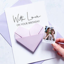 Load image into Gallery viewer, Personalised Birthday Card – Origami Heart Card With Photo Keepsake Gift