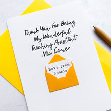 Load image into Gallery viewer, Teaching Assistant Thank You Card, Personalised Thank You Teacher Card, Wonderful Teacher, Teaching Assistant, End Of Term Gift For Teacher