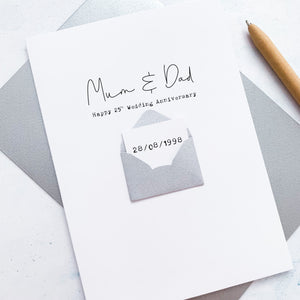 On Your 25th Anniversary Card, Silver Wedding Anniversary, Personalised Anniversary Card, Anniversary Card for couple, For Mum and Dad