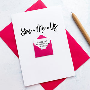 You + Me = Us Anniversary Card, Husband Anniversary Card, Boyfriend Anniversary Card, Anniversary card for Wife, Special Date, Personalised