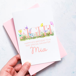 Personalised 9th Birthday Butterfly Card, Card for Daughter, For Granddaughter, Children's Birthday Card, For Child, Ninth Birthday Gift
