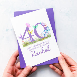 Personalised 40th Birthday Butterfly Card, Card for Daughter, For Partner, Birthday Card, For Best Friend, Fortieth Birthday Gift