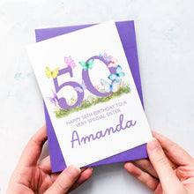 Load image into Gallery viewer, Personalised 50th Birthday Butterfly Card, Card for Daughter, For Partner, Birthday Card, For Best Friend, Fiftieth Birthday Gift