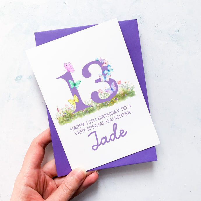 Personalised 13th Birthday Butterfly Card, Card for Daughter, For Partner, Birthday Card, For Best Friend, Thirteenth Birthday Gift