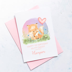 Personalised 1st Birthday As A Daddy Card, Card For Dad, Card For Grandad, From Girl, New Dad Birthday Card, New Grandad Card, Cute Foxes