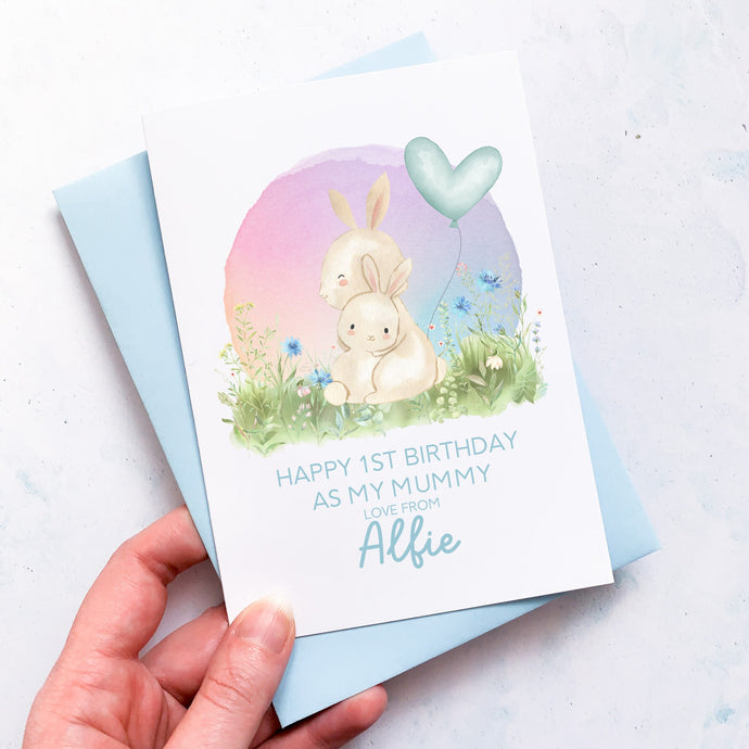 Personalised 1st Birthday As A Mummy Card, Card For Mum, Card For Grandma, From Boy, New Mum Birthday Card, New Grandma Card, Cute Bunnies