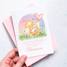 Load image into Gallery viewer, Personalised 1st Birthday As A Mummy Card, Card For Mum, Card For Grandma, From Girl, New Mum Birthday Card, New Grandma Card, Cute Foxes