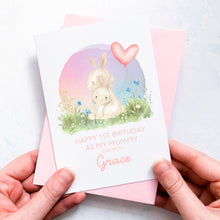 Load image into Gallery viewer, Personalised 1st Birthday As A Mummy Card, Card For Mum, Card For Grandma, From Girl, New Mum Birthday Card, New Grandma Card, Cute Bunnies