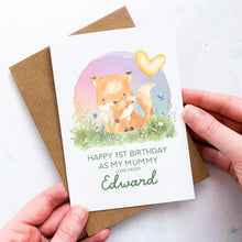 Load image into Gallery viewer, Personalised 1st Birthday As A Mummy Card, Card For Mum, Card For Grandma, From Child, New Mum Birthday Card, New Grandma Card, Cute Foxes