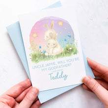 Load image into Gallery viewer, Be My Godfather Proposal Card, Godparents Proposal, God parents proposal Card, Be my Godmother card, be my godfather, From Baby Boy, Bunnies