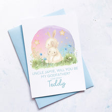 Load image into Gallery viewer, Be My Godfather Proposal Card, Godparents Proposal, God parents proposal Card, Be my Godmother card, be my godfather, From Baby Boy, Bunnies