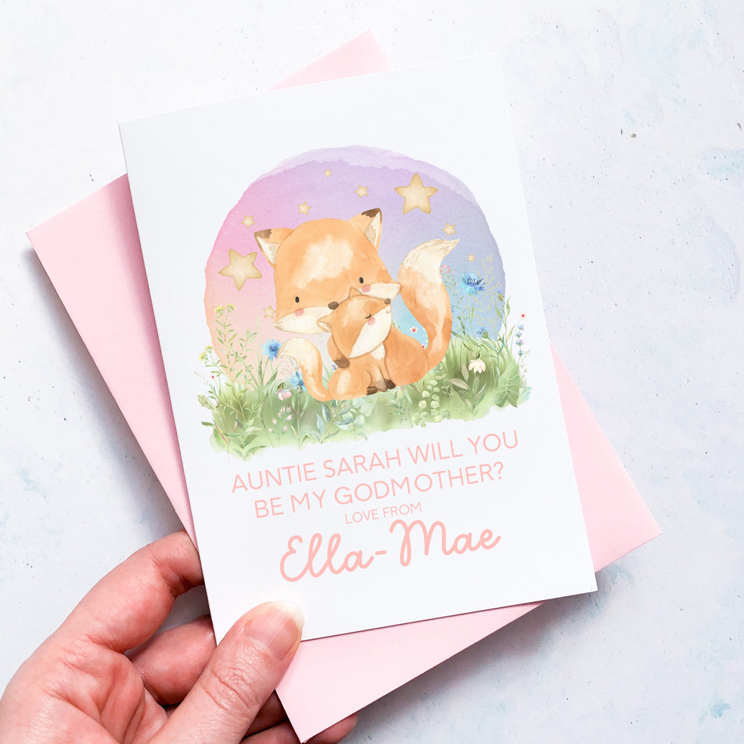 Be My Godmother Proposal Card, Godparents Proposal, God parents proposal Card, Be my Godmother card, be my godfather, From Baby Girl, Foxes