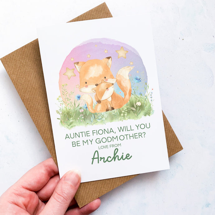 Be My Godmother Proposal Card, Godparents Proposal, God parents proposal Card, Be my Godmother card, be my godfather, From Baby, Foxes