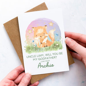 Be My Godfather Proposal Card, Godparents Proposal, God parents proposal Card, Be my Godmother card, be my godfather, From Baby, Foxes