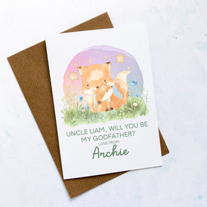 Be My Godfather Proposal Card, Godparents Proposal, God parents proposal Card, Be my Godmother card, be my godfather, From Baby, Foxes