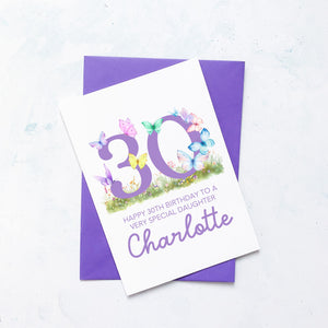 Personalised 30th Birthday Butterfly Card, Card for Daughter, For Granddaughter, Birthday Card, For Best Friend, Thirtieth Birthday Gift