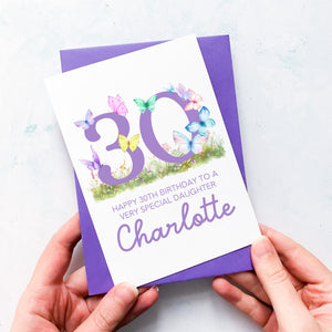 Personalised 30th Birthday Butterfly Card, Card for Daughter, For Granddaughter, Birthday Card, For Best Friend, Thirtieth Birthday Gift