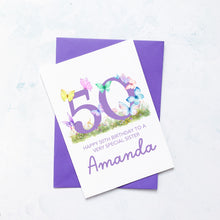 Load image into Gallery viewer, Personalised 50th Birthday Butterfly Card, Card for Daughter, For Partner, Birthday Card, For Best Friend, Fiftieth Birthday Gift