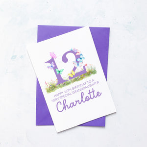 Personalised 12th Birthday Butterfly Card, Card for Daughter, For Partner, Birthday Card, For Best Friend, Twelfth Birthday Gift