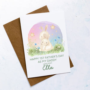 Personalised 1st Father's Day As Daddy Card, First Father's Day, From Baby, As Grandad, As Grandpa, Cute Bunny, Handmade Card, For My Daddy