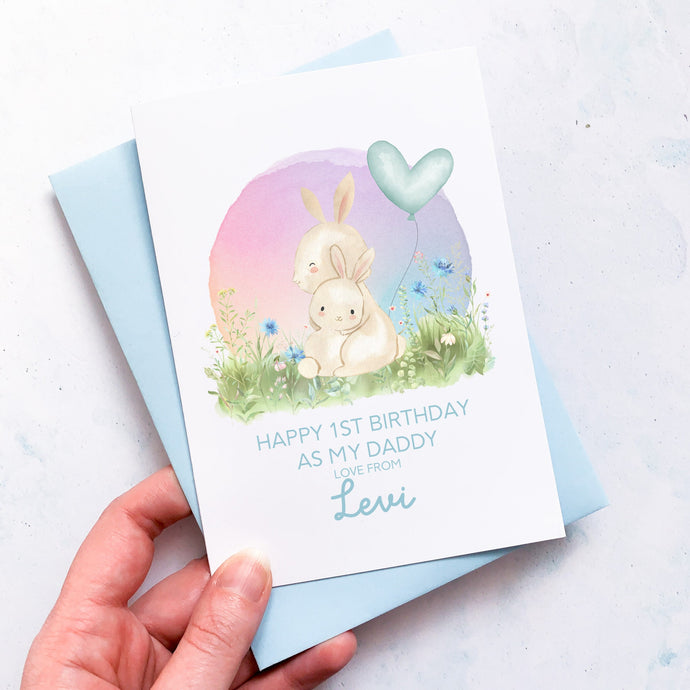 Personalised 1st Birthday As A Daddy Card, Card For Dad, Card For Grandad, From Boy, New Dad Birthday Card, New Grandad Card, Cute Bunnies