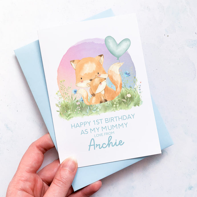 Personalised 1st Birthday As A Mummy Card, Card For Mum, Card For Grandma, From Boy, New Mum Birthday Card, New Grandma Card, Cute Foxes
