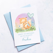 Load image into Gallery viewer, Personalised 1st Birthday As A Mummy Card, Card For Mum, Card For Grandma, From Boy, New Mum Birthday Card, New Grandma Card, Cute Foxes