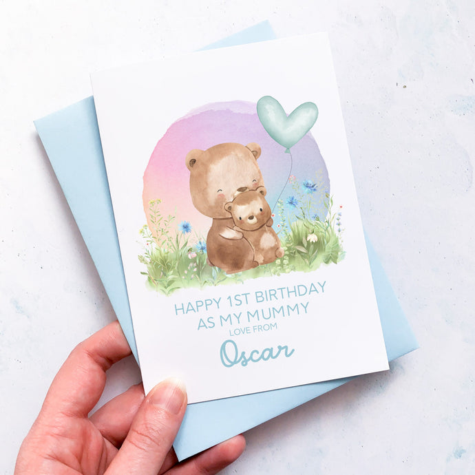 Personalised 1st Birthday As A Mummy Card, Card For Mum, Card For Grandma, From Boy, New Mum Birthday Card, New Grandma Card, Cute Bears