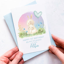 Load image into Gallery viewer, Personalised 1st Birthday As A Mummy Card, Card For Mum, Card For Grandma, From Boy, New Mum Birthday Card, New Grandma Card, Cute Bunnies