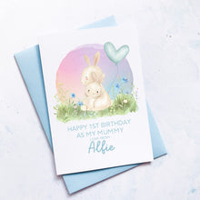 Load image into Gallery viewer, Personalised 1st Birthday As A Mummy Card, Card For Mum, Card For Grandma, From Boy, New Mum Birthday Card, New Grandma Card, Cute Bunnies