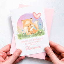 Load image into Gallery viewer, Personalised 1st Birthday As A Mummy Card, Card For Mum, Card For Grandma, From Girl, New Mum Birthday Card, New Grandma Card, Cute Foxes