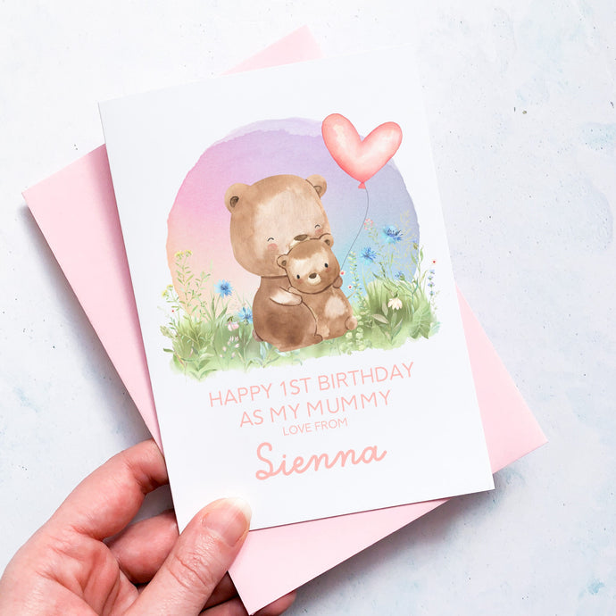 Personalised 1st Birthday As A Mummy Card, Card For Mum, Card For Grandma, From Girl, New Mum Birthday Card, New Grandma Card, Cute Bears