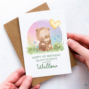 Personalised 1st Birthday As A Mummy Card, Card For Mum, Card For Grandma, From Child, New Mum Birthday Card, New Grandma Card, Cute Bears