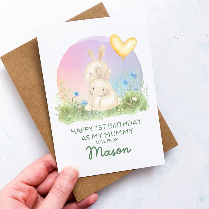 Personalised 1st Birthday As A Mummy Card, Card For Mum, Card For Grandma, From Child, New Mum Birthday Card, New Grandma Card, Cute Bunnies
